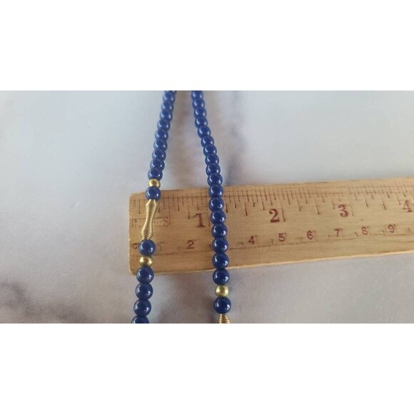 Vintage Blue and Gold Beaded Necklace - Picture 10 of 10